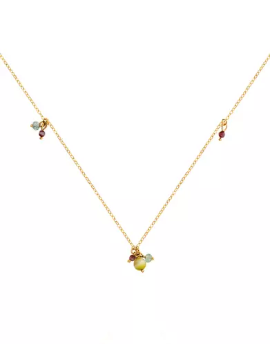 Collier Chaîne en Or Jaune 18K et Pampilles Pierres Fines