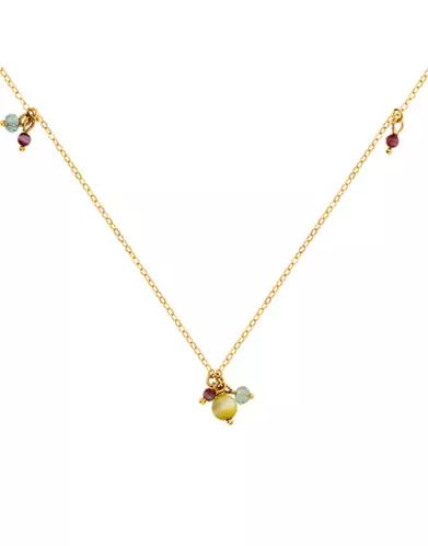 Collier Chaîne en Or Jaune 18K et Pampilles Pierres Fines
