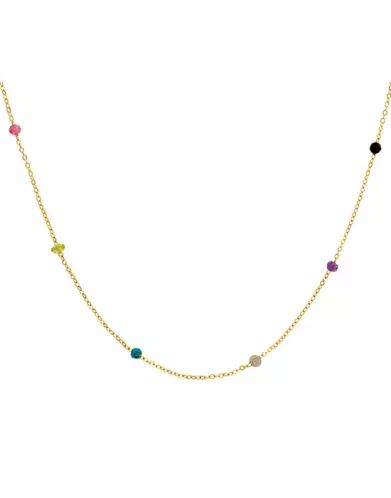 Collier Chaîne en Or Jaune 18K et Pampilles Pierres Multicolores