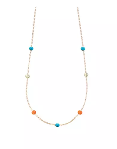 Collier Chaîne en Or Jaune 18K Pierres Fines Bleu, Blanche et Orange