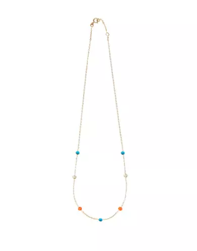 Collier Chaîne en Or Jaune 18K Pierres Fines Bleu, Blanche et Orange