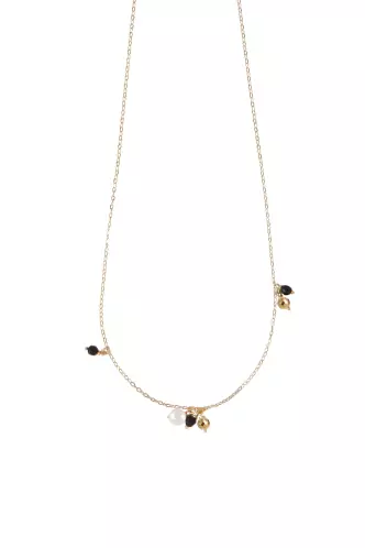 Collier Pampilles en Or Jaune 18K Perle et Onyx