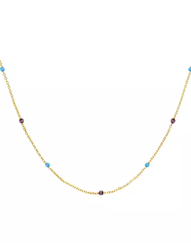 Collier Chaîne en Or Jaune 18K Pierres Fines Bleu et Violet