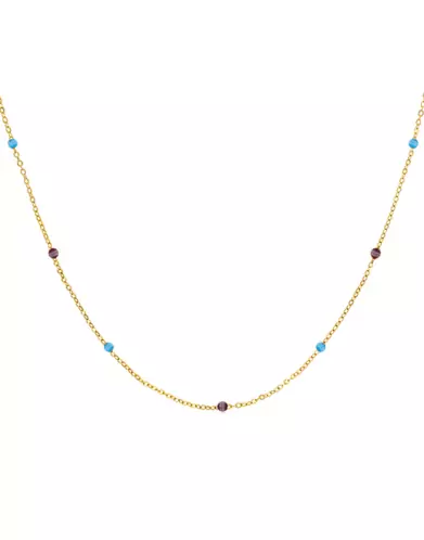 Collier Chaîne en Or Jaune 18K Pierres Fines Bleu et Violet