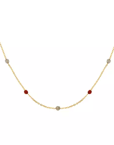 Collier Chaîne en Or Jaune 18K Pierres Fines Rouge et Transparente