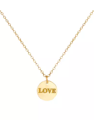 Collier avec Pendentif Rond Gravé Love en Or Jaune 18K