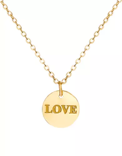 Collier avec Pendentif Rond Gravé Love en Or Jaune 18K