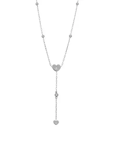 Collier Double Coeurs Diamants et Boules en Or Adam & Eve