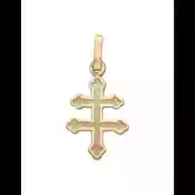 Croix Patriarcale de Lorraine en Or Satinée avec Fleurons image cachée