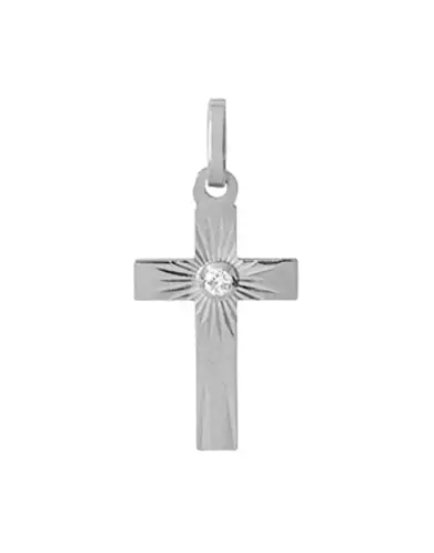 Pendentif Croix Latine Étoilée en Or Sertie Diamant