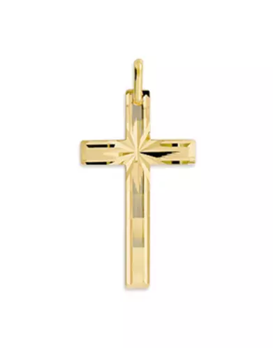Pendentif Croix Christique Étoilée et Rainurée en Or Personnalisable