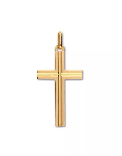 Pendentif Croix Latine Rainurée en Or