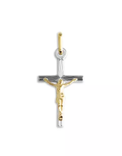 Croix Latine Étoilée et Christ en Or Bicolore
