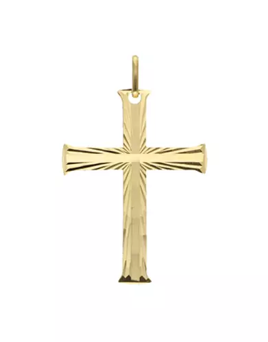 Pendentif Croix Latine en Or Rainurée et Soleillée Personnalisable