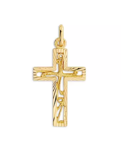Croix Latine Soleillée Ajourée Filigrane en Or