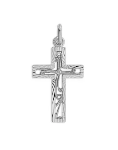 Croix Latine Soleillée Ajourée Filigrane en Or