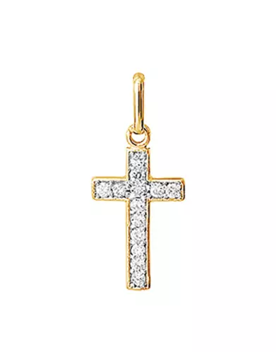 Pendentif Croix Latine en Or Jaune Sertie de Diamants