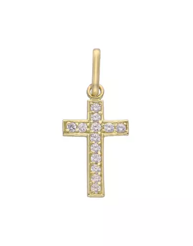 Pendentif Croix Latine en Or et Zirconiums