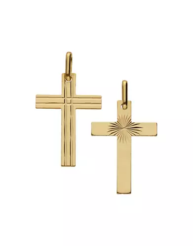 Pendentif Croix Latine en Or Rainur&eacute;e Biface Personnalisable
