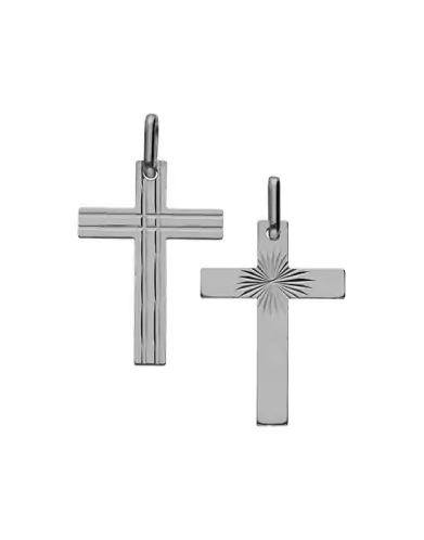 Pendentif Croix Latine en Or Rainur&eacute;e Biface Personnalisable