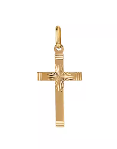 Pendentif Croix Latine Étoilée et Rainurée en Or Personnalisable