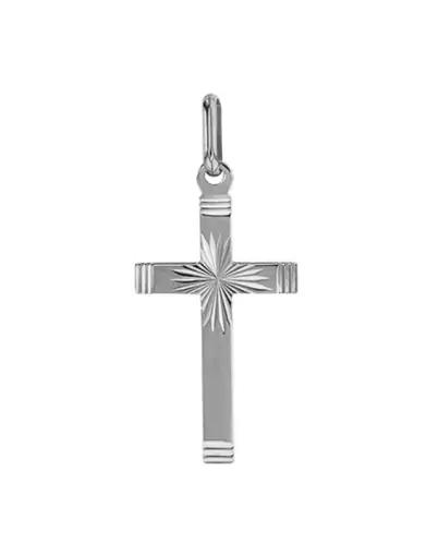 Pendentif Croix Latine Étoilée et Rainurée en Or Personnalisable