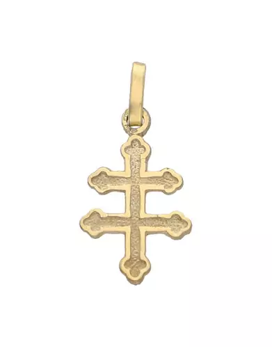 Croix Patriarcale de Lorraine en Or Satinée avec Fleurons
