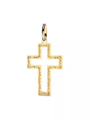 Pendentif Croix Latine Ajourée Arabesque en Or – Grand Modèle