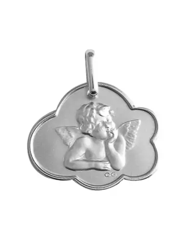 Médaille Nuage Ange Pensif en Argent Personnalisable