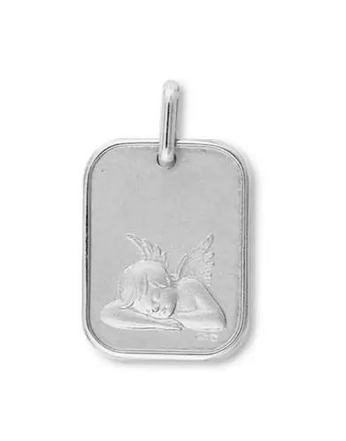 Médaille Rectangle Ange Raphaël en Argent Personnalisable