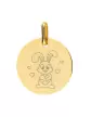 Médaille Ronde en Or Gravée Lapin Cœurs Personnalisable