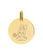 Médaille Ronde en Or Gravée Lapin Fleur Personnalisable