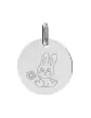 Médaille Ronde en Or Gravée Lapin Fleur Personnalisable