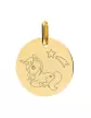 Médaille Ronde en Or Gravée Licorne Étoile Filante Personnalisable