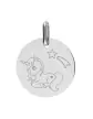 Médaille Ronde en Or Gravée Licorne Étoile Filante Personnalisable