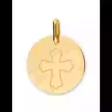Médaille Ronde en Or Croix Occitane Gravée Personnalisable image cachée