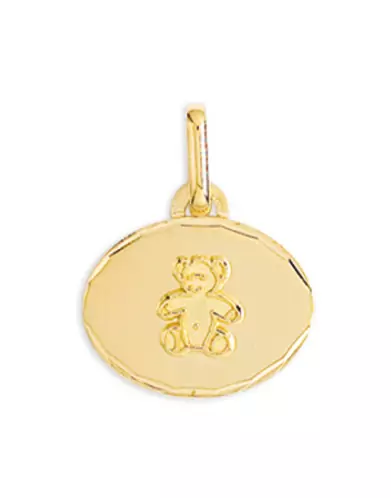 Médaille Ovale en Or Petit Ours Contour Diamanté Personnalisable