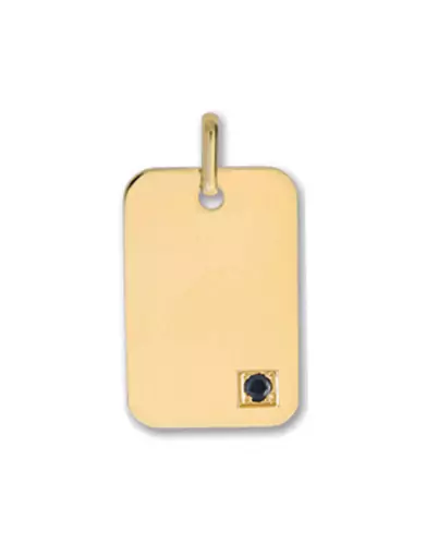 Médaille Rectangle Large en Or avec 1 Saphir Personnalisable