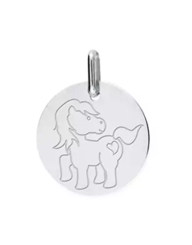 Médaille Ronde en Or Gravée Petit Poney Personnalisable