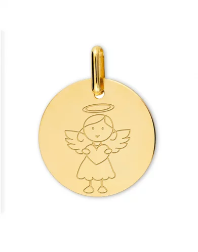 Médaille Ronde en Or Gravée Ange et Cœur Personnalisable