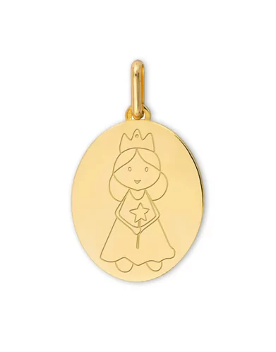 Médaille Ovale en Or Gravée Fée Mignonne Personnalisable