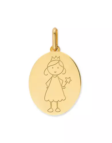 Médaille Ovale en Or Gravée Petite Fée Personnalisable