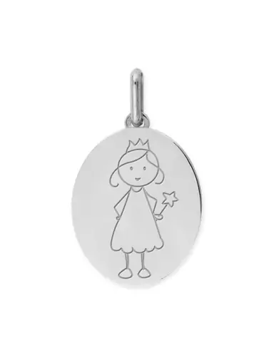 Médaille Ovale en Or Gravée Petite Fée Personnalisable