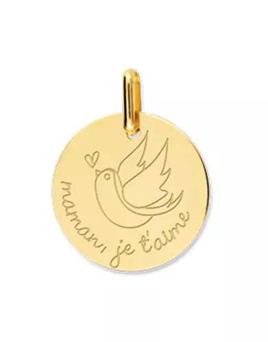 Médaille Hirondelle Maman je t’aime en Or Personnalisable