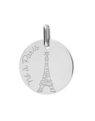 Médaille Ronde en Or Gravée Né à Paris et Tour Eiffel Personnalisable