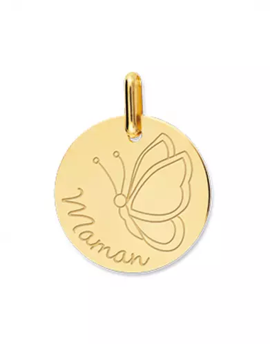 Médaille Papillon Maman en Or Personnalisable