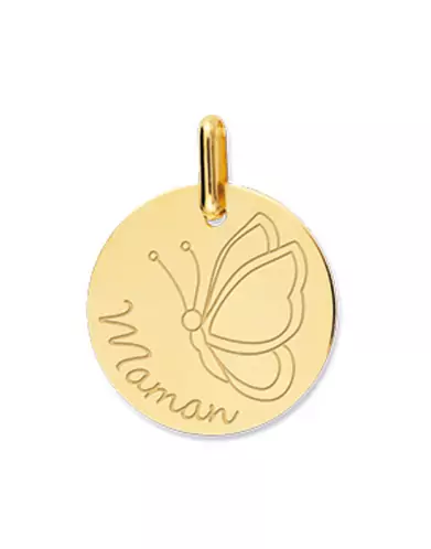 Médaille Papillon Maman en Or Personnalisable