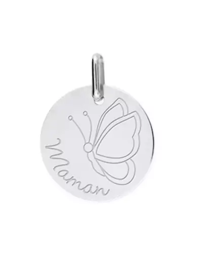 Médaille Papillon Maman en Or Personnalisable