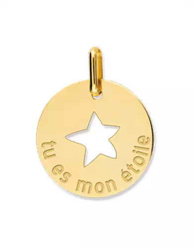 Médaille Ronde en Or Ajourée Étoile et Gravée « Tu es mon étoile » Personnalisable