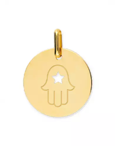Médaille Gravée Main de Fatma Ajourée Étoile en Or Personnalisable